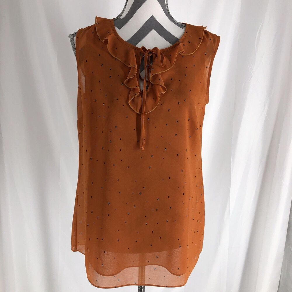 Cabi Vital Blouse Sleeveless Orange Ruffle Women's Small